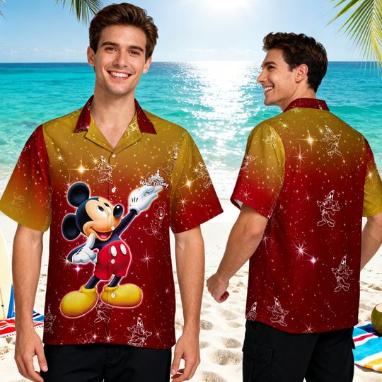 Discover Disney Mickey Hawaiian Shirt, Mens Tropical Button Up Shirt, Summer Beach Vacation Shirt, Disneyland Trip Outfit