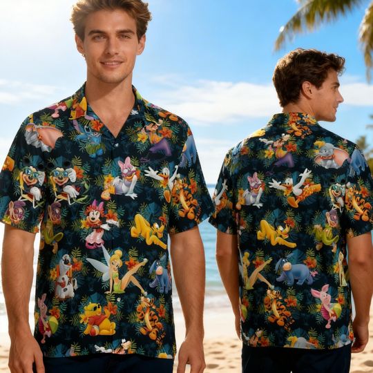 Discover DisneySummer Mickey & Friends Hawaiian Shirt for Men, Tropical Cartoon Button Up Shirt, Summer Beach Vacation Shirt 2026