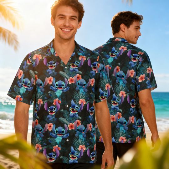 Discover Stitch Hawaiian Shirt, Disney Lilo and Stitch Tropical Button Down, Aloha Beach Wear for Men & Women, Summer Vacation Gift, Ohana Shirt