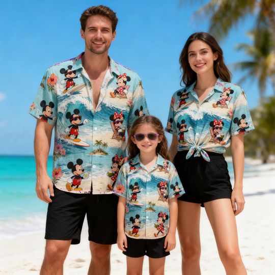 Discover Mickey and Minnie Hawaiian Shirt, Disney Family Tropical Aloha Button Up, Beach Vacation Outfit for Men, Women And Kid 2026