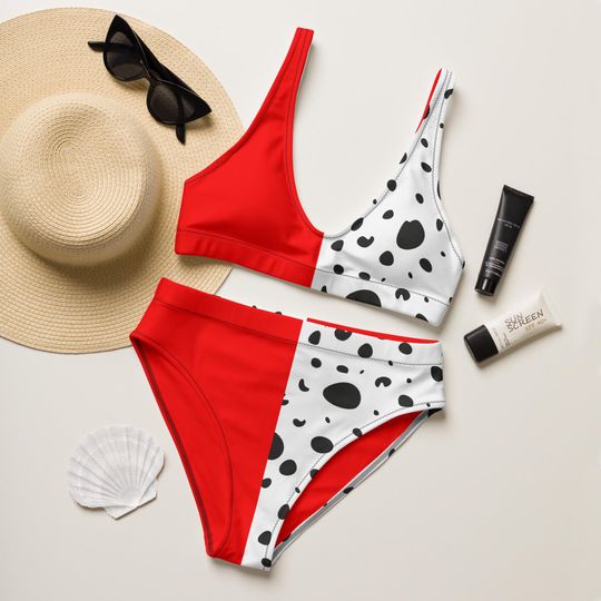 Discover Cruella Recycled Bikini Set, Pool Party Swimsuit, Epcot Magic Kingdom Animal Kingdom