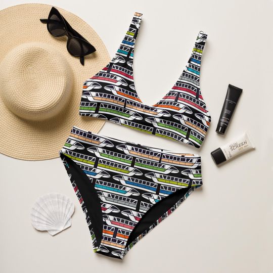 Discover Monorail Recycled Bikini Set, Pool Party Swimsuit, Epcot Magic Kingdom Animal Kingdom