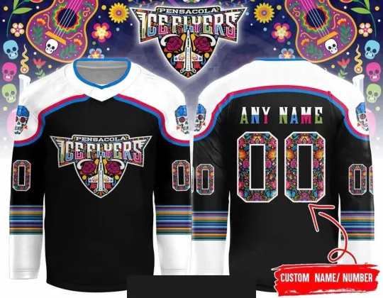 Discover Personalize Pensacola Ice Flyers Día de Muertos Hockey Shirt Men's Fan Gear Gift