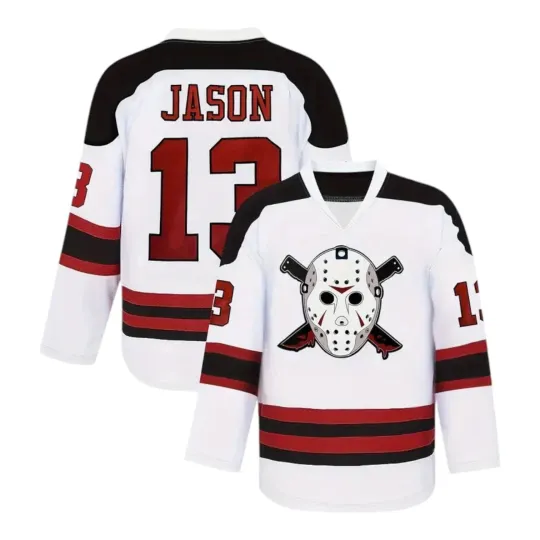 Discover Friday Jason Mask Hockey Jersey Movie Horror White Large