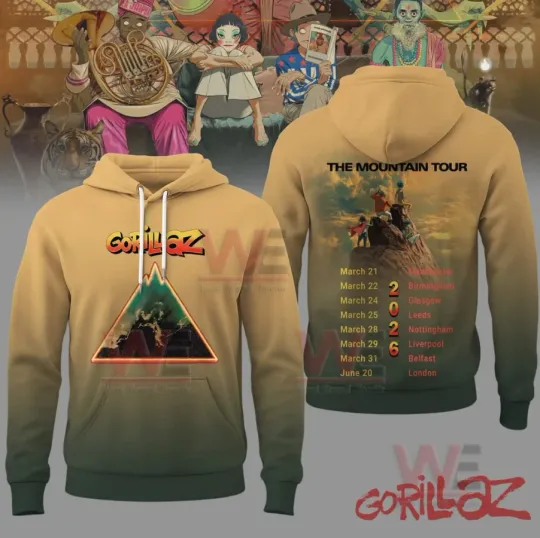 Discover Gorillaz The Mountain Tour 2026 Graphic 3D Hoodie