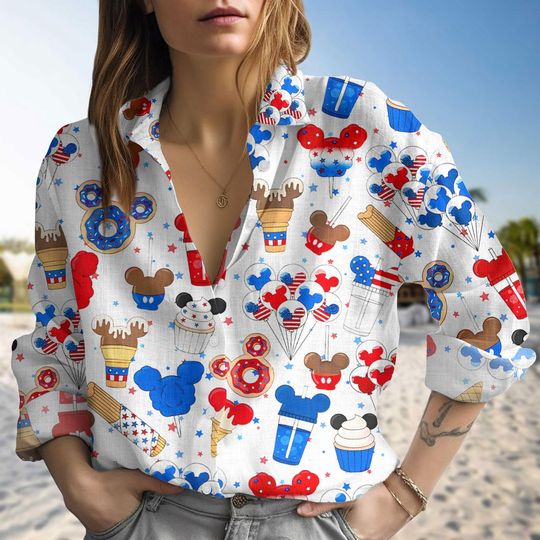 Discover Disney Mickey 4th of July Women's Blouse, USA 250th Anniversary Patriotic Casual Top