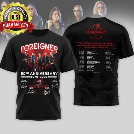 Discover Foreiger 50th Anniversary 2026 Tour For Fans S to 5XL 3D Shirt HM061