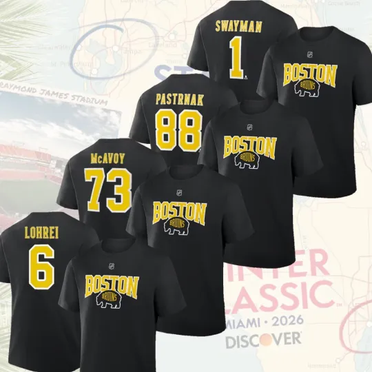 Boston Bruins 2026 NHL Stadium Series Player Name & Number : Swayman, Pastrnak