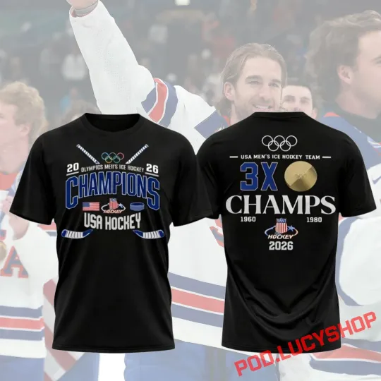 Men's Olympic Hockey USA Gold Medal T-Shirt, 2026 USA Hockey Champions Shirt