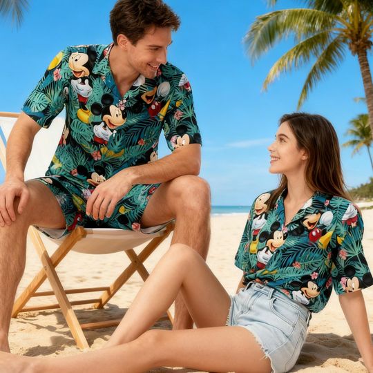 Discover Mickey Tropical Hawaiian Shirt, DisneyBeach Button Up, Summer Vacation Aloha Shirt for Men Women, Matching Couple Outfit 2026