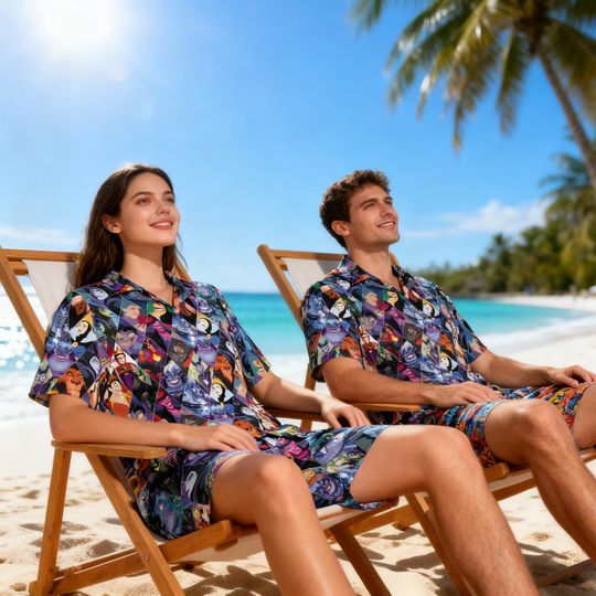 Discover Disney Villains Hawaiian Shirt, Evil Queen Maleficent Ursula Scar Hades Button Up, Cartoon Summer Beach Vacation Shirt