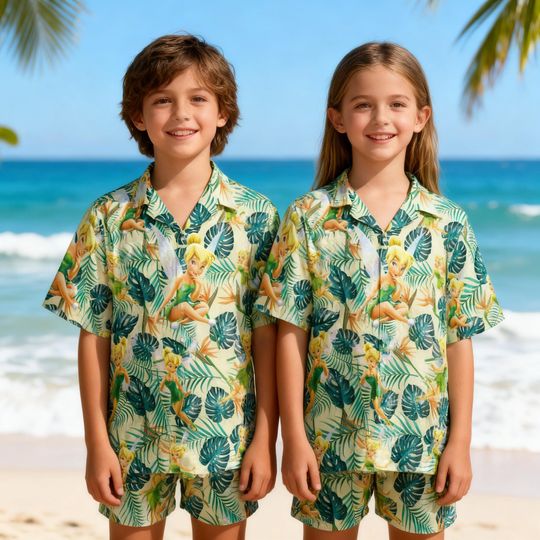 Discover Tinker Bell Hawaiian Shirt, Disney Fairy Tropical Button Down, Kids Peter Pan Summer Beach Shirt, Cute Pixie Hollow Vacation Top 2026