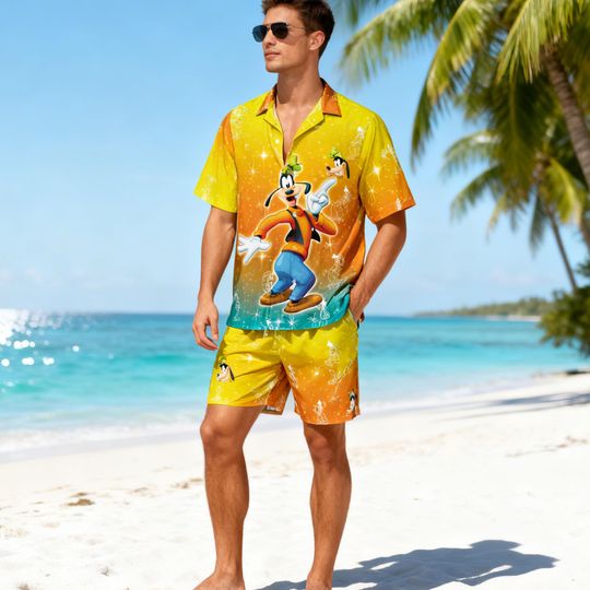 Discover Disney Goofy Hawaiian Shirt, Tropical Goofy Aloha Shirt, Men's Disney Vacation Button Down, Goofy Birthday Gift, Disney Family Beach Wear