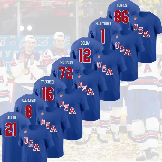 USA Hockey Team 2026 Name & Number Player: Swayman, Boldy, Werenski, Trocheck