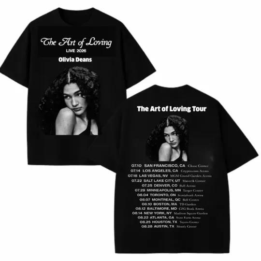 Discover Olivia Dean The Art of Loving Tour 2026 Double Sided Graphic T-Shirt Unisex