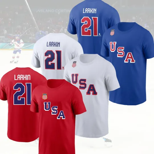 Discover Dylan Larkin #21 USA Hockey Team 2026 Name & Number Fan Gifts