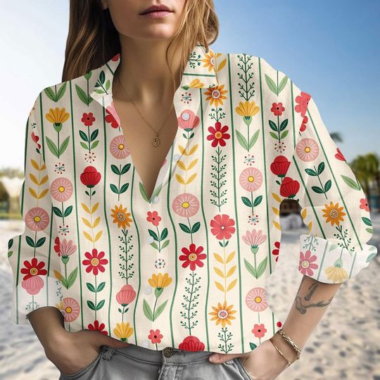 Discover Botanical Wildflower Blouse Shirt for Women, Vintage Cottagecore Floral Casual Top, Garden Lover Gift