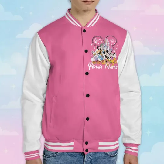 Discover Personalized Mickey & Friends Mickey And Co. Est 1928 White Pink Baseball Jacket