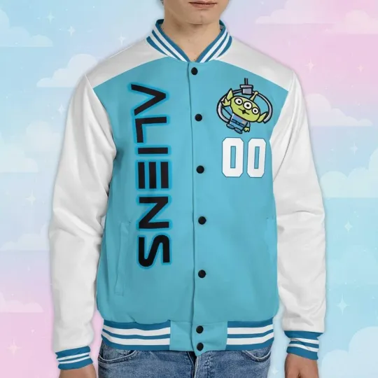 Personalized Little Green Aliens Pixar Toy Story Pizza Planet Baseball Jacket