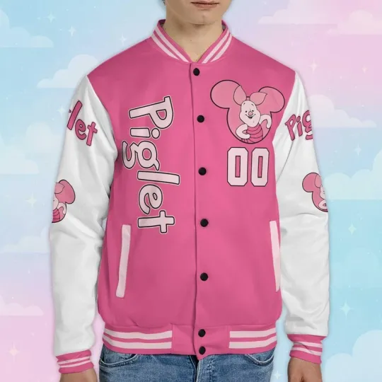 Discover Personalized Lovely Piglet Mickey Ears Winnie The Pooh Pinky Pig Baseball Jacket