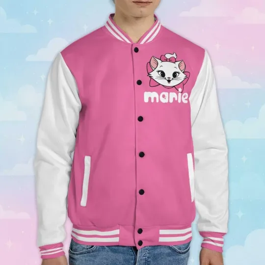 Discover Personalized Lovely Marie Cat The Aristocats Cat Lady Pink White Baseball Jacket