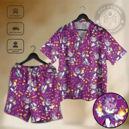 Discover Blaze Speed Cat Hawaiian Shirt and Shorts, Hedgehog Adventure Fantasy Video Game Gifts