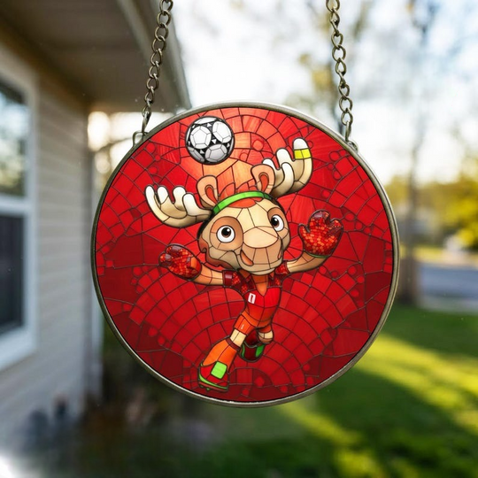 Maple the Moose Canada Football Stained Glass Suncatcher Summer Window Decor