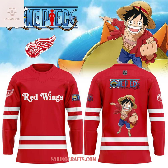 Discover Detroit Red Wings One Piece Night Luffy 2026 Hockey Jersey