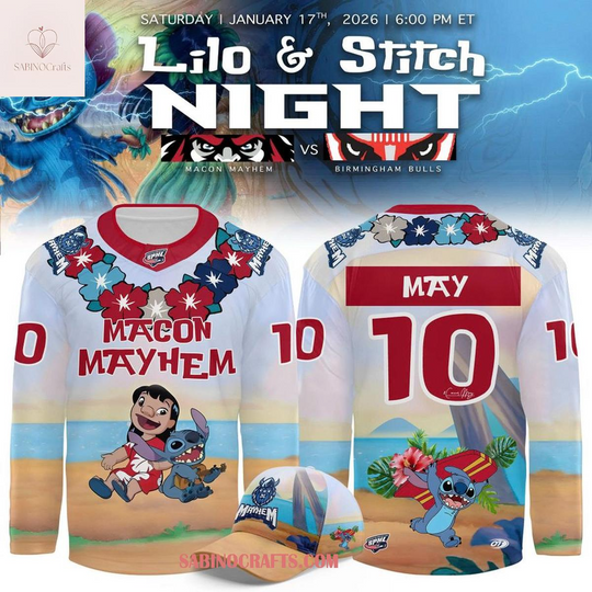 Macon Mayhem Lilo & Stitch Night 2026 Connor May Hockey Jersey