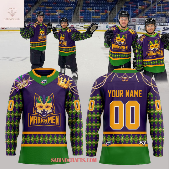 Discover Fayetteville Marksmen Mardi Gras Night 2026 Celebrate Personalized Hockey Jersey