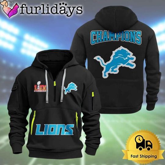 football Detroit Lions Super Bowl LIX 2D Quarter Zip Hoodie