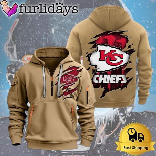 Discover football Kansas City Chief Logo Team Quarter Zip Hoodie