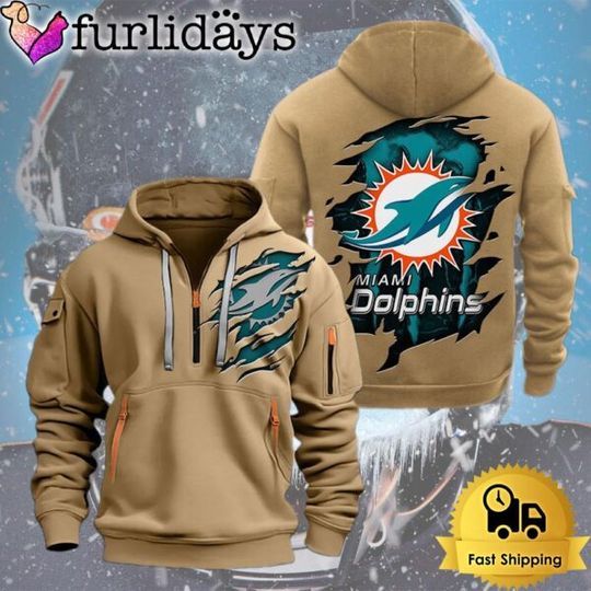 football Miami Dolphin Logo Team Quarter Zip Hoodie