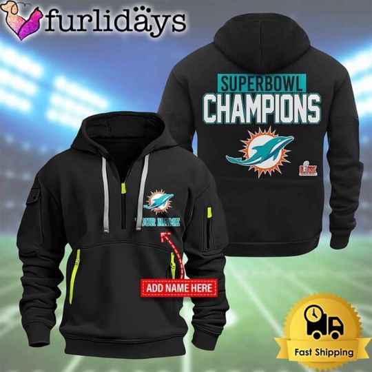 football Miami Dolphins Super Bowl LIX 2D Quarter Zip Hoodie
