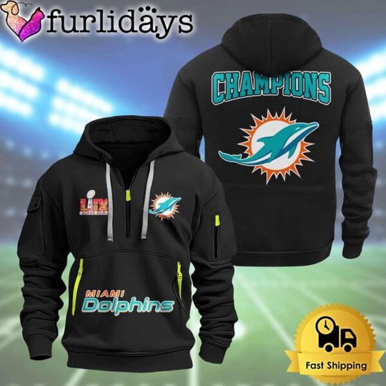 football Miami Dolphins Super Bowl LIX 2D Quarter Zip Hoodie