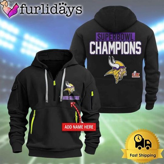 football Minnesota Vikings Super Bowl LIX 2D Quarter Zip Hoodie