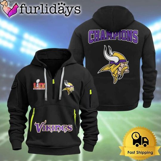 football Minnesota Vikings Super Bowl LIX 2D Quarter Zip Hoodie