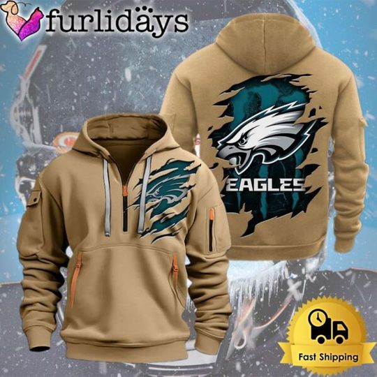football Philadelphia Eagle Logo Team Quarter Zip Hoodie