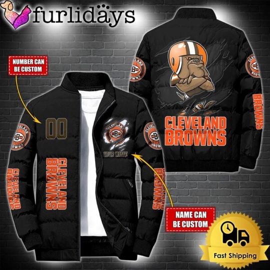 Personalized football Cleveland Browns Mascot Puffer Jacket