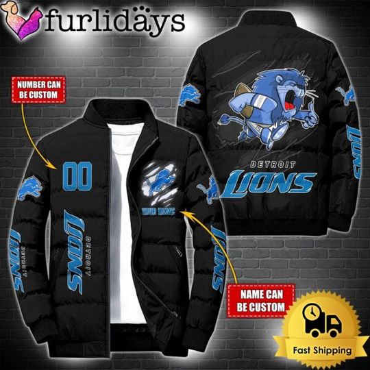 Personalized football Detroit Lions Mascot Puffer Jacket