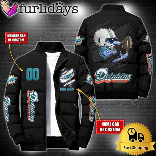 Personalized football Miami Dolphins Mascot Puffer Jacket