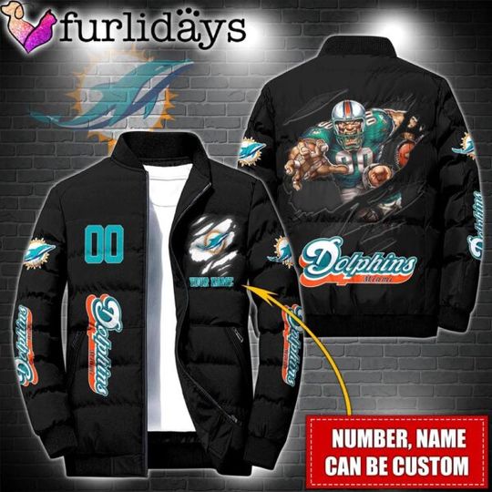 Personalized football Miami Dolphins Warrior Mascot Puffer Jacket