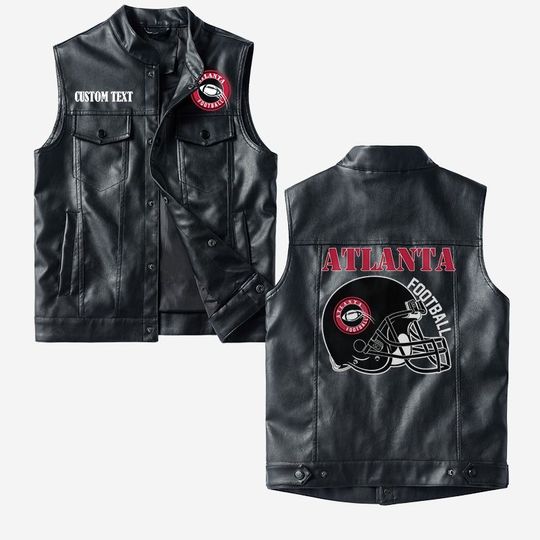 Atlanta Football Crorodile skin PU Vest Leather Jacket, Vintage style, Customize name