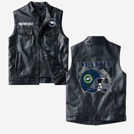 Seattle Football Crorodile skin PU Vest Leather Jacket, Vintage style, Customize name
