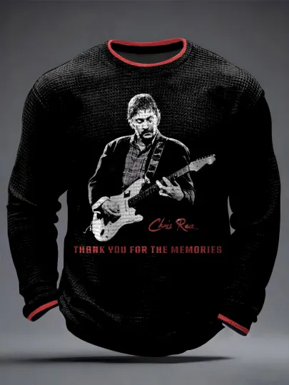 Men's Thank You Retro Rock Star Print Commemorative Waffle Long Sleeve T-Shirt