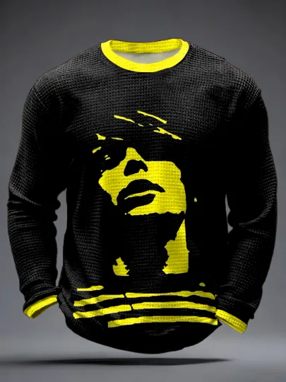 Men's Lemon Roses Music Lover Printed Waffle Long Sleeve T-Shirt
