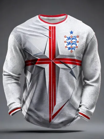 Men's UK Football Lover England Printed Waffle Long Sleeve T-Shirt