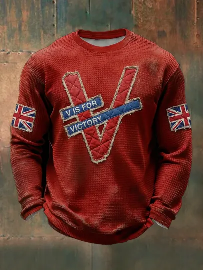 Men's Victory In Europe Day V Is For Victory Waffle Long Sleeve T-Shirt