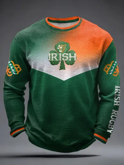 Men's Ireland Rugby Lover Printed Waffle Long Sleeve T-Shirt