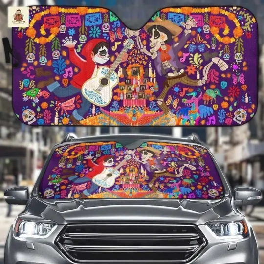 Discover Disney Coco Car Sun Shade, Miguel and Héctor Windshield Sunshade